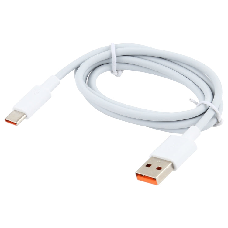 Coiled white USB-A to USB-C data cable with metal connectors, 1m