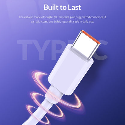 USB-C connector with orange accent on a white cable, 1m