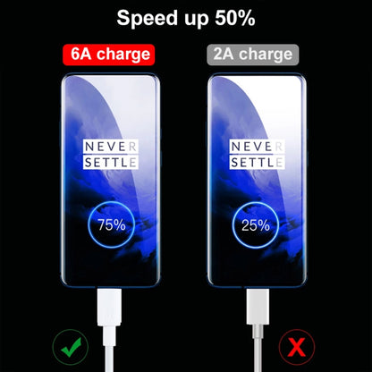 USB-A to USB-C cable connected to smartphones showing 6A fast charging