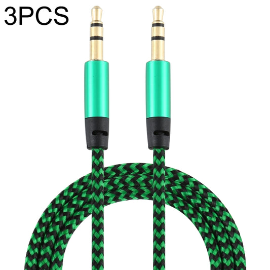 Green nylon braided 3.5mm male audio cable set, gold-plated connectors