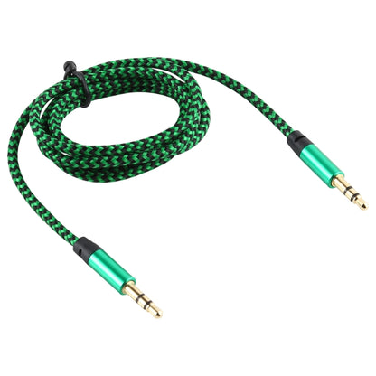 Green nylon braided 3.5mm male audio cable pair with gold-plated plugs