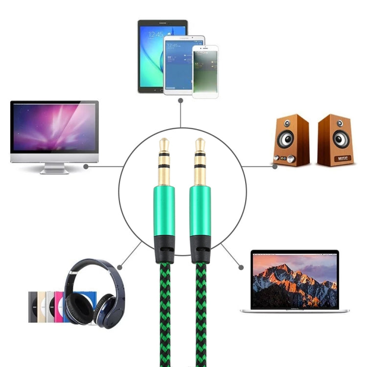 Two green nylon braided 3.5mm male audio cables with gold-plated plugs