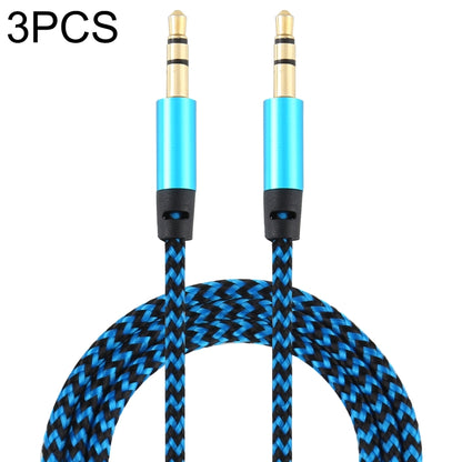 3.5mm male-to-male audio cable set, blue braided nylon, 1m, gold plugs (3-pack)