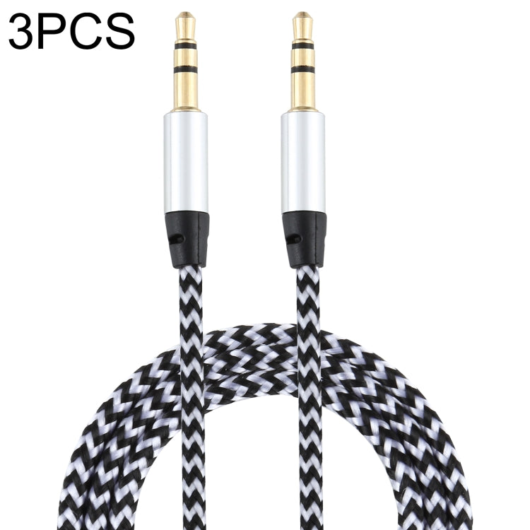 3.5mm male-to-male audio cable set, white braided nylon, 1m, gold plugs (3-pack)