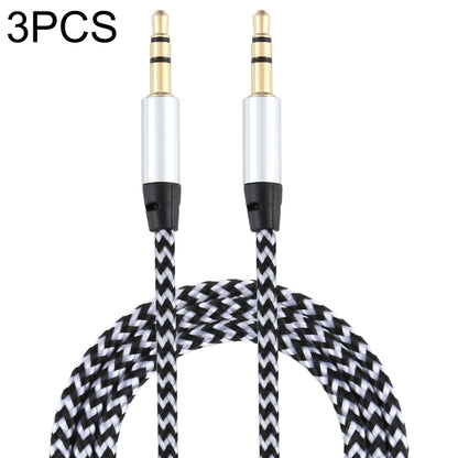 3.5mm male-to-male audio cable set, white braided nylon, 1m, gold plugs (3-pack)