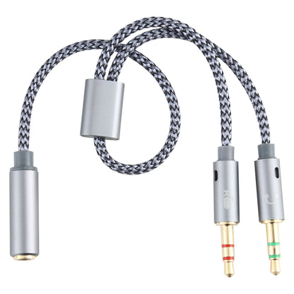 Grey braided 3.5mm audio cable with two male plug ends and braided links