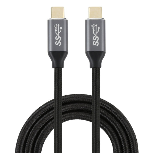 Black braided USB-C to USB-C cable with gold male connectors, 1.5 m