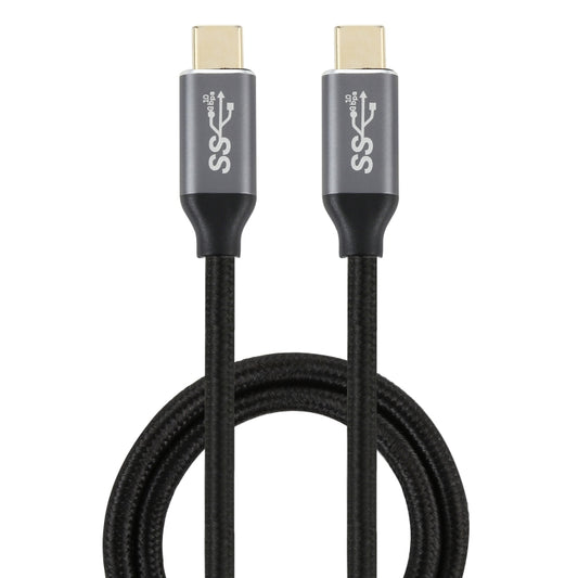 Black braided USB-C male to USB-C male cable with gold connector tips, 1m length.