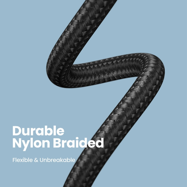 Black nylon braided cable length with flexible looped design.