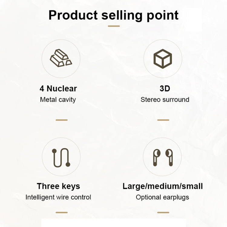 Earphones detail infographic with wired USB-C metal earbuds shown