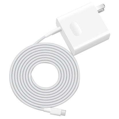 White Huawei MateBook laptop power adapter with coiled cable and US plug