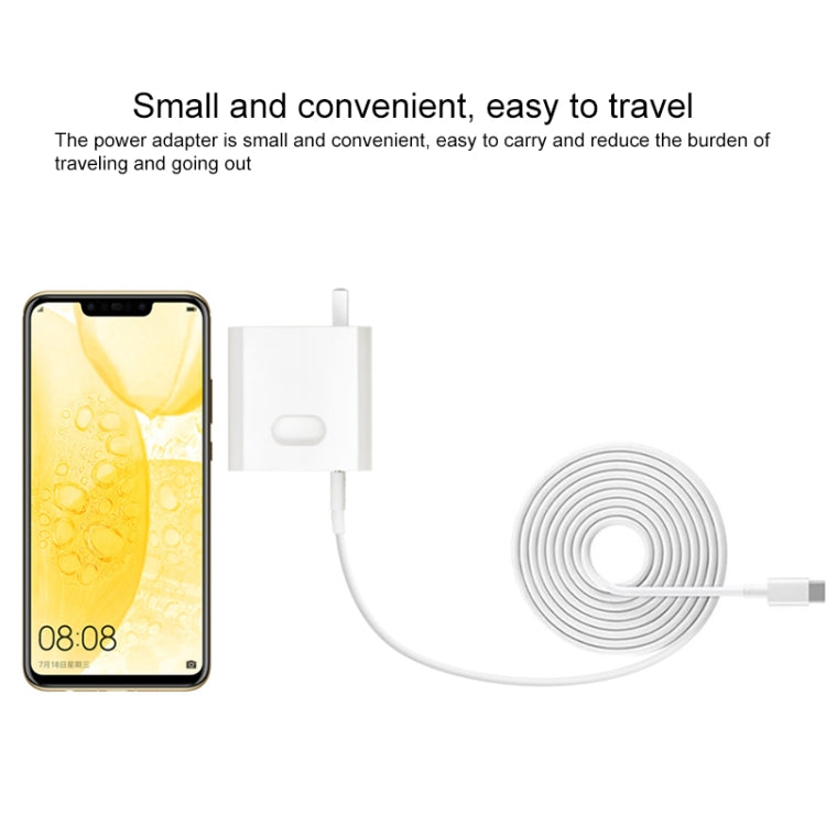 Compact Huawei laptop power adapter with US plug and coiled cable for travel
