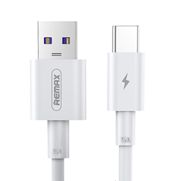 Remax USB-A to USB-C cable, close-up of connectors, white 1m data cord