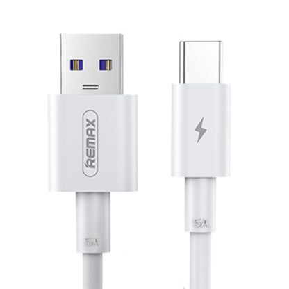 Remax USB-A to USB-C cable, close-up of connectors, white 1m data cord