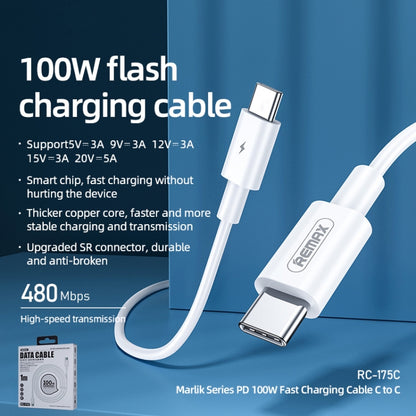 White USB-C to USB-C fast charging cable, 100W PD, 1m