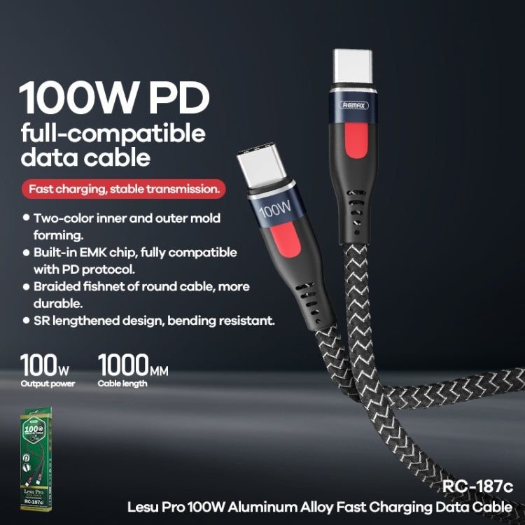 Braided USB-C fast charging data cable with silver Type-C connector tips