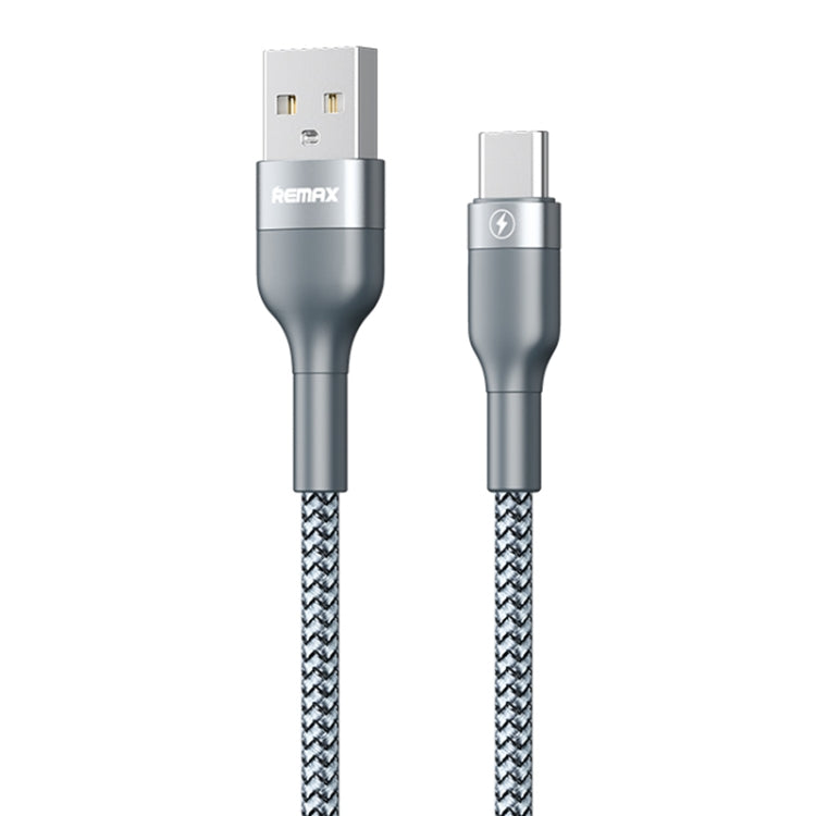 REMAX USB to USB-C fast charging data cable, braided shielding, silver connectors