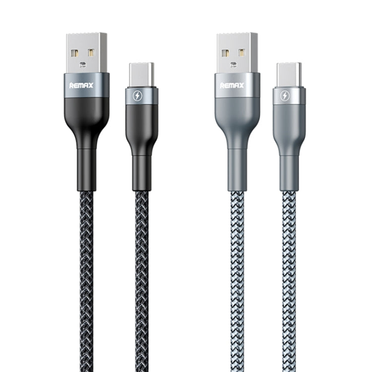 USB to USB-C charging data cable with silver connectors and braided outer