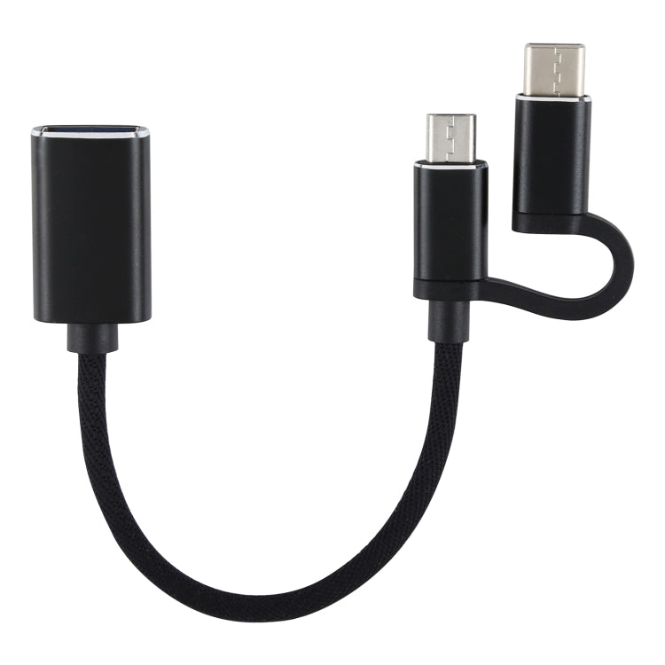 Black USB 3.0 adapter cable with micro USB and USB-C male connectors