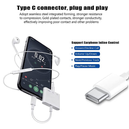 USB-C audio adapter with inline headphone control for play, volume, and call