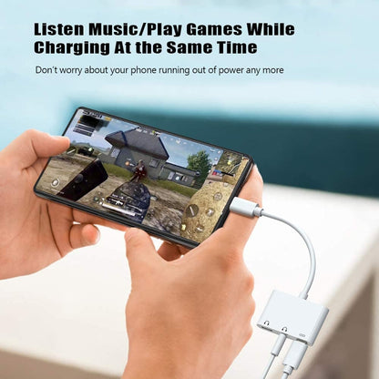 USB-C charging and audio adapter for listening to music while charging