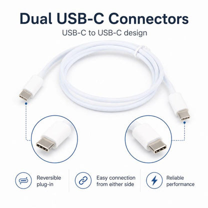 White USB-C to USB-C fast charging data cable, 1 m, dual male connectors