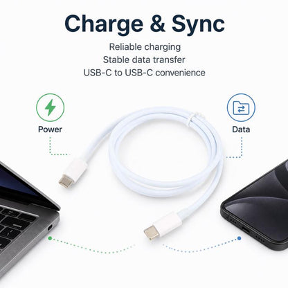 White USB-C to USB-C cable for charging and data transfer, 1 m