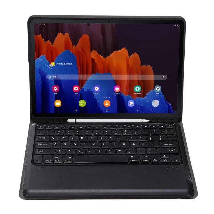Black detachable Bluetooth keyboard tablet case holding a tablet with built-in keyboard