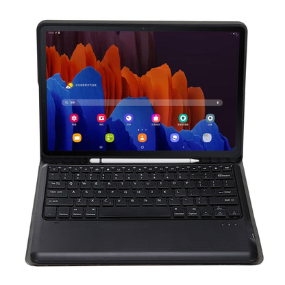 Black detachable Bluetooth keyboard tablet case holding a tablet with built-in keyboard