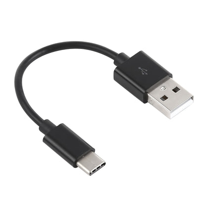 Black USB-A to USB-C charging and data sync cable with angled Type-C connector