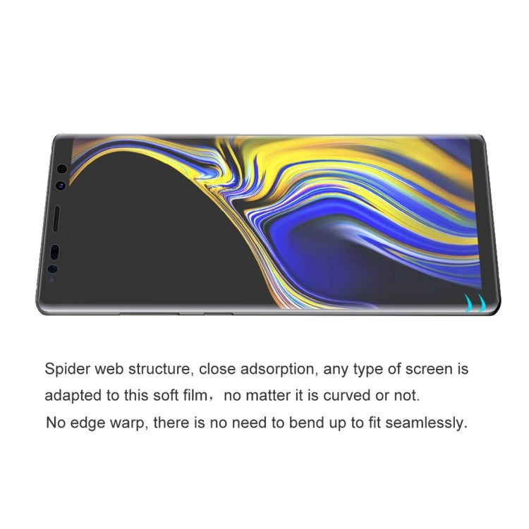 Galaxy Note 9 side view showing full coverage hydrogel screen protector film