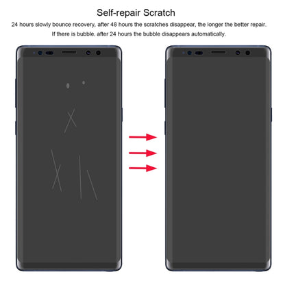 Galaxy Note 9 with self-repair scratch screen protector film, before and after