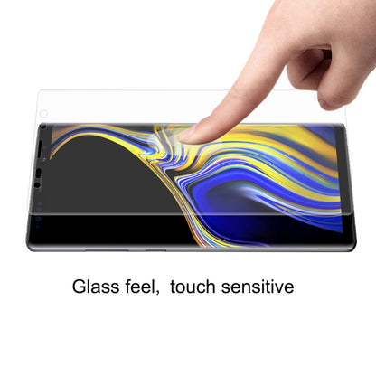 Galaxy Note 9 with hydrogel screen protector film, finger touching the screen