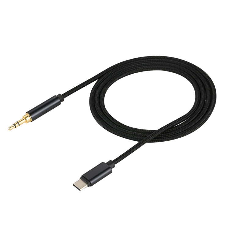 Black braided audio cable with Type-C to 3.5mm male connectors