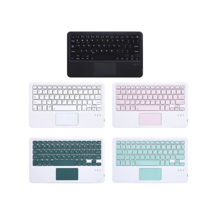 Bluetooth keyboards set in black, white, pink, and green with touchpads