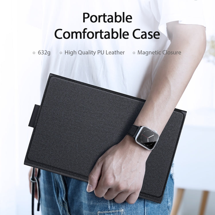 Black folio tablet case with magnetic closure and hands-free stand