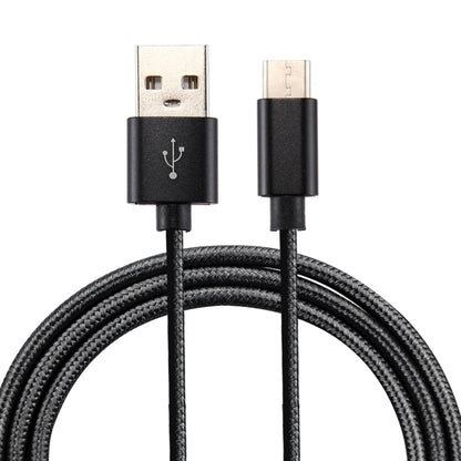 Black USB-A to USB-C data sync and charging cable with knit texture, 1m length
