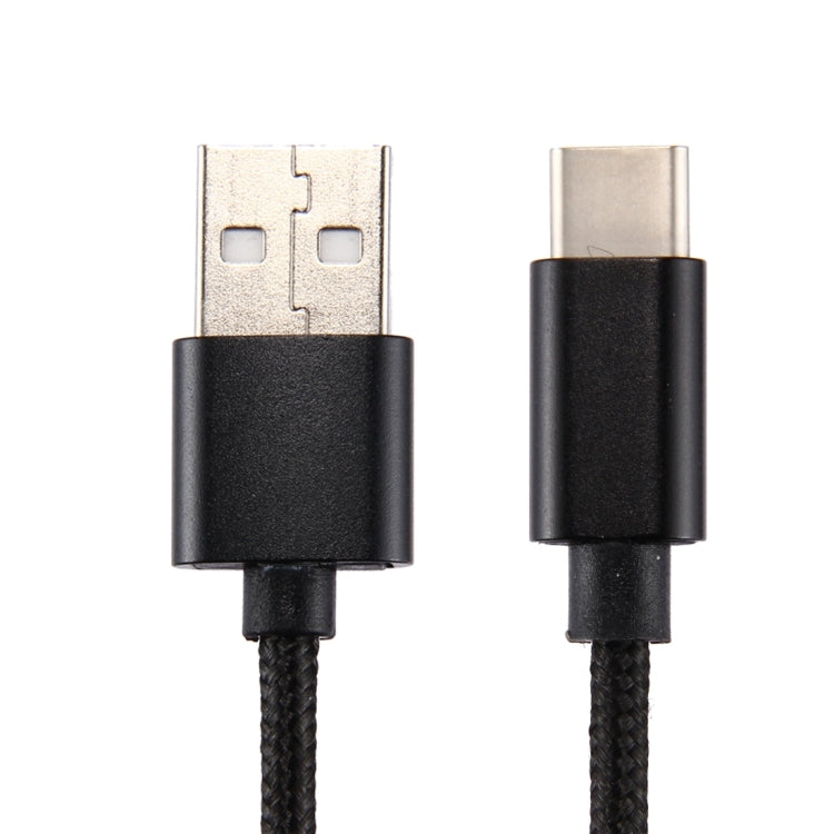 Black USB to USB-C charging cable with knit texture and USB-A and USB-C plugs, 1m