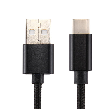 Black USB to USB-C charging cable with knit texture and USB-A and USB-C plugs, 1m