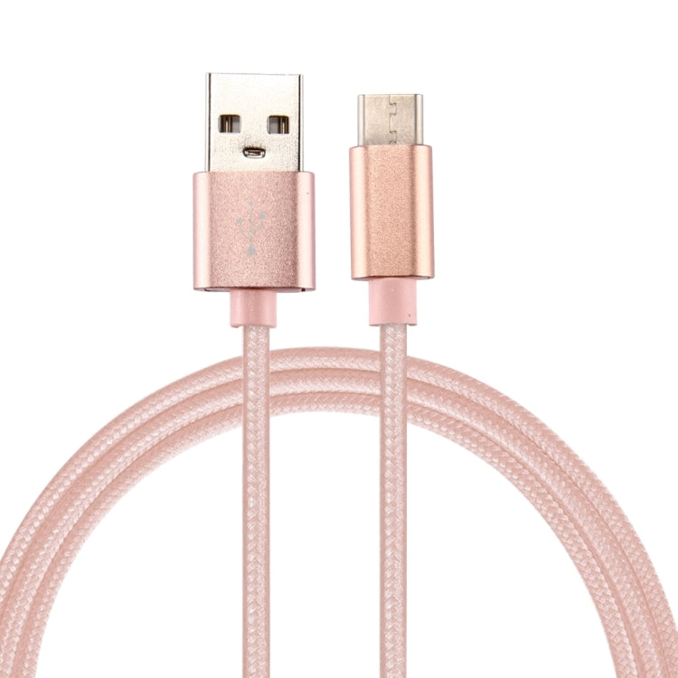 Rose gold USB-A to USB-C charging and data sync cable with knit texture, 1m