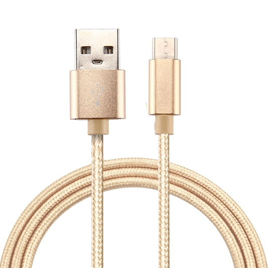 Gold USB-A to USB-C charging data cable with braided knit texture, 2m length