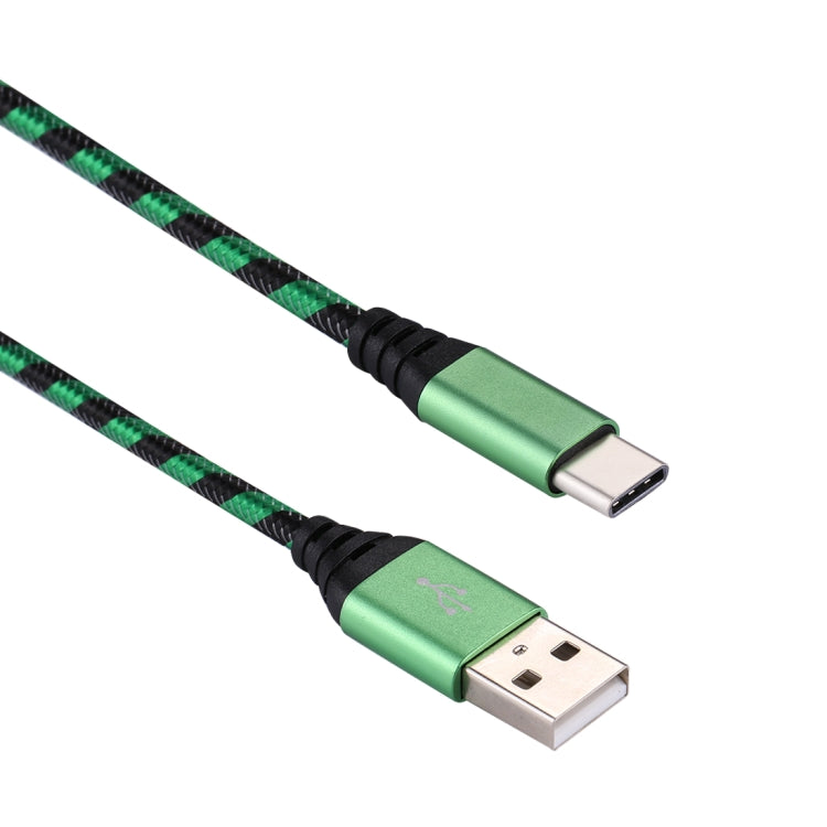 Green USB-A to USB-C cable with silver connector housings and green metal tip