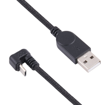 USB male and Micro USB male connectors on a black nylon braided cable