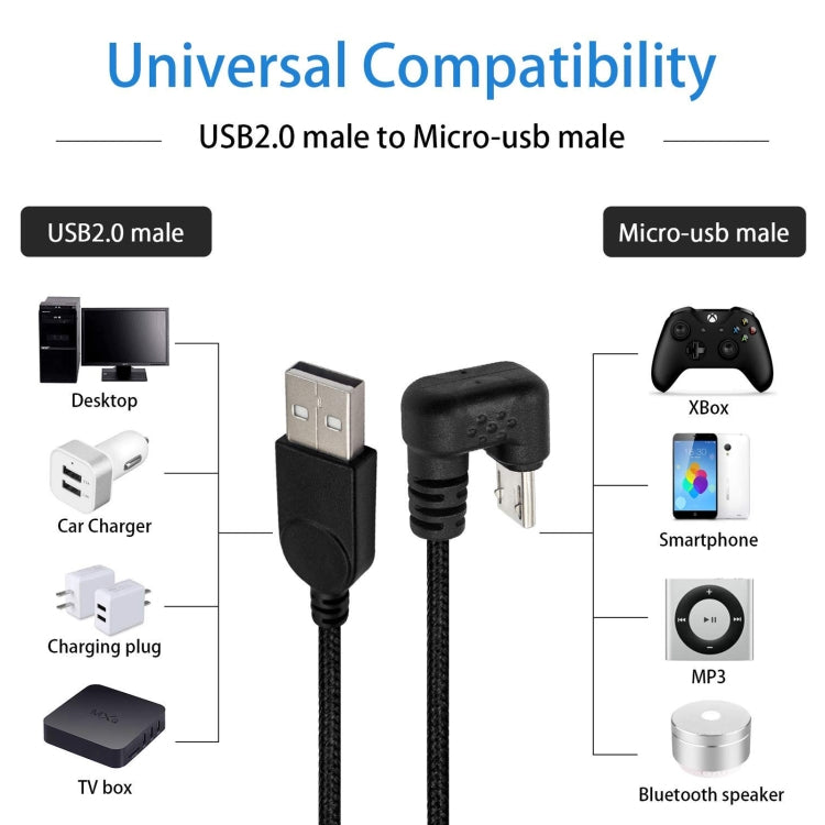 USB 2.0 to Micro USB male cable with black braided jacket