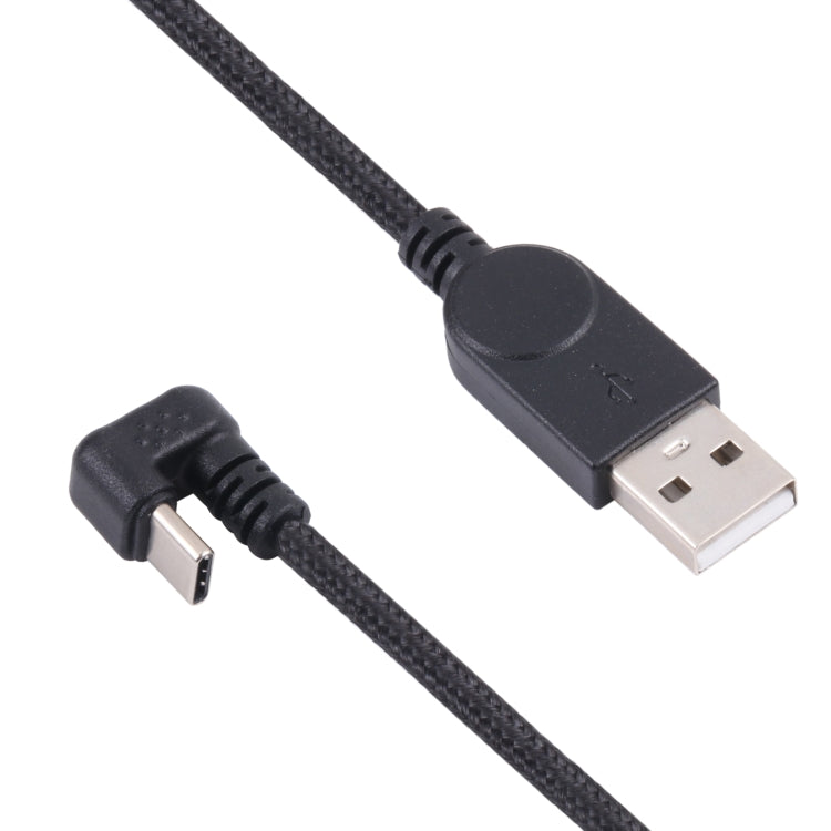 Nylon braided USB-C to USB cable connectors: USB-A male and USB-C male plugs