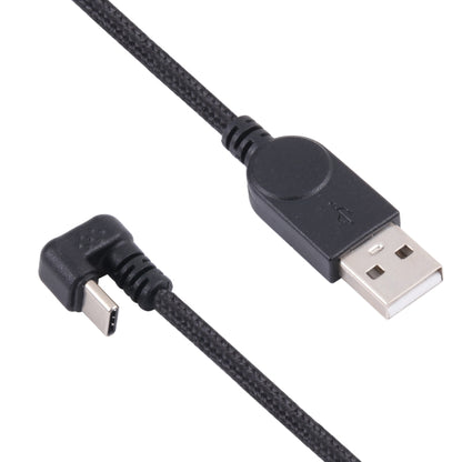 Nylon braided USB-C to USB cable connectors: USB-A male and USB-C male plugs