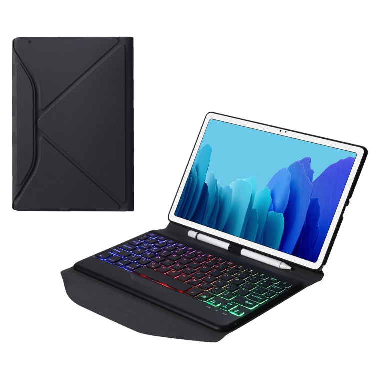 Black diamond-texture Bluetooth keyboard tablet case with backlight and folding cover