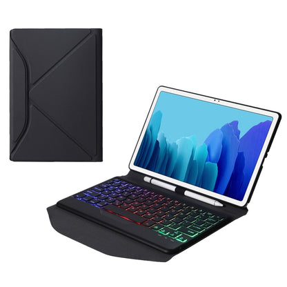Black diamond-texture Bluetooth keyboard tablet case with backlight and folding cover
