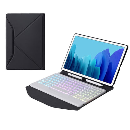 White-and-black Bluetooth keyboard tablet case with backlit keys and folding cover