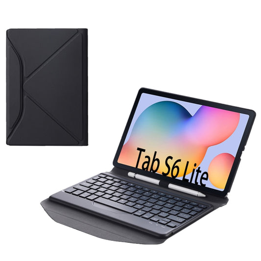 Black diamond-texture leather tablet case with foldable Bluetooth keyboard stand